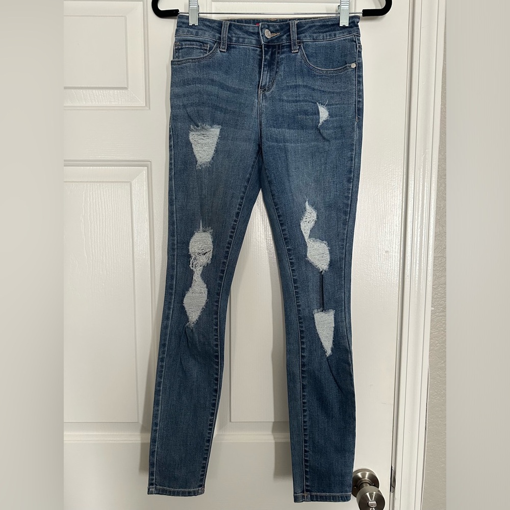Guess Blue Straight Leg Jeans with Distressed Details